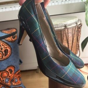 Vintage Liz Claiborne Plaid Heels - Green and Blue 10